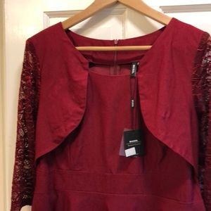 Deep red/garnet A line dress NWT. Lace sleeves